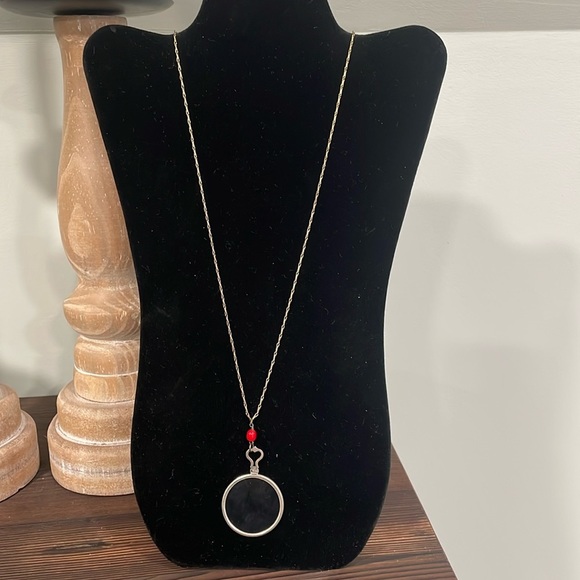 Vintage Jewelry - Ocular lens magnifying vintage red bead necklace